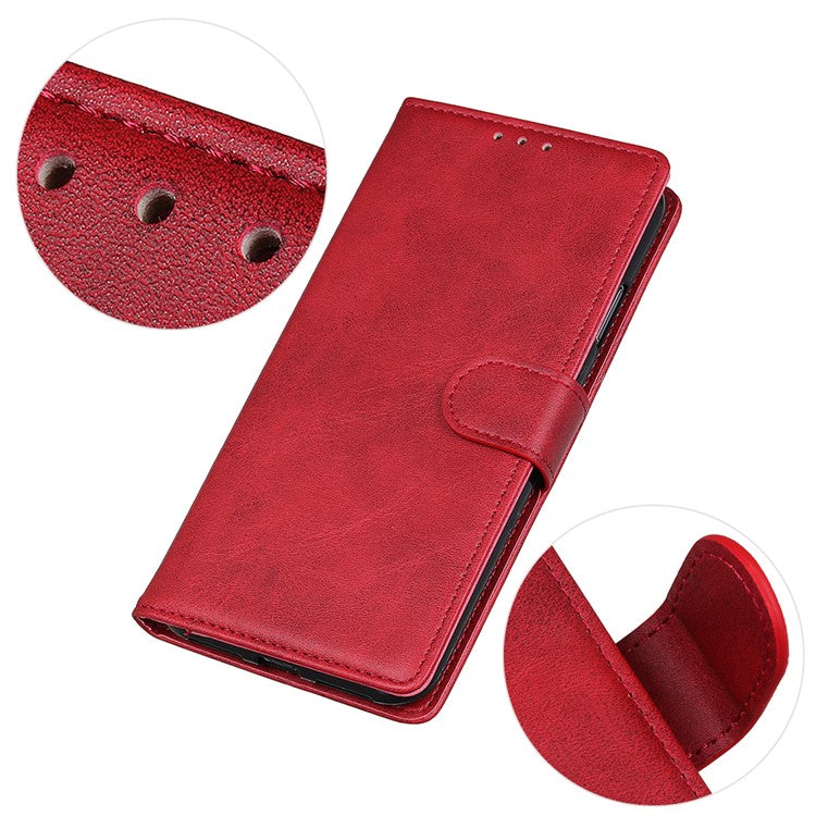 For Xiaomi Poco C75 4G / Redmi 14R 5G / 14C 4G Stand Wallet Case Cowhide Texture Leather Phone Cover - Red