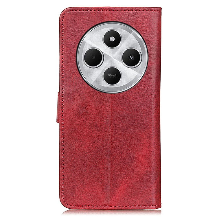 For Xiaomi Poco C75 4G / Redmi 14R 5G / 14C 4G Stand Wallet Case Cowhide Texture Leather Phone Cover - Red