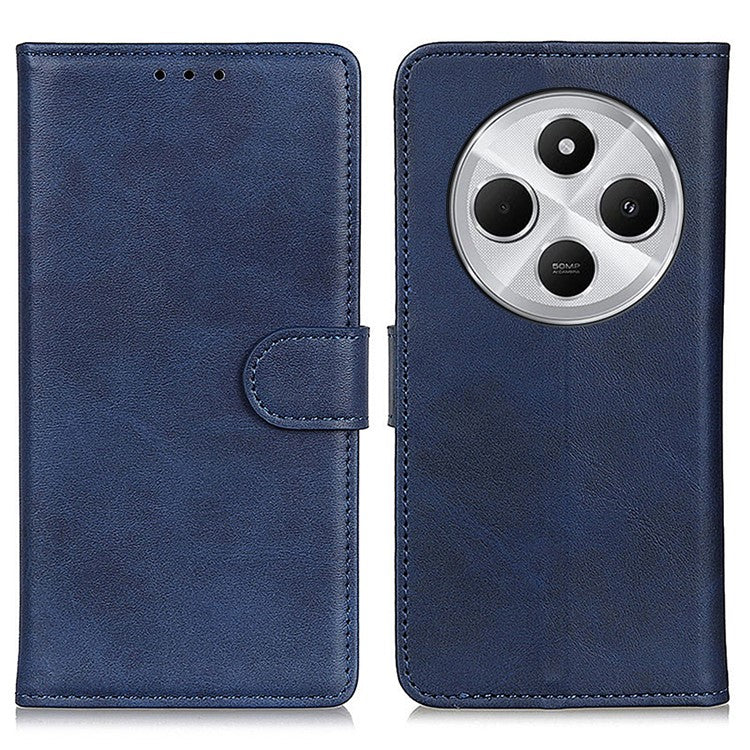 For Xiaomi Poco C75 4G / Redmi 14R 5G / 14C 4G Stand Wallet Case Cowhide Texture Leather Phone Cover - Blue