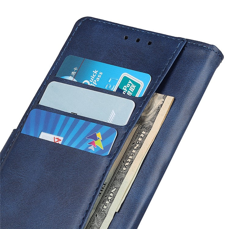 For Xiaomi Poco C75 4G / Redmi 14R 5G / 14C 4G Stand Wallet Case Cowhide Texture Leather Phone Cover - Blue