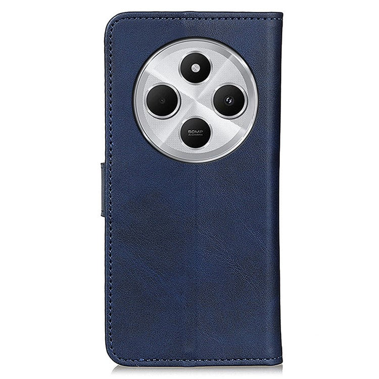 For Xiaomi Poco C75 4G / Redmi 14R 5G / 14C 4G Stand Wallet Case Cowhide Texture Leather Phone Cover - Blue