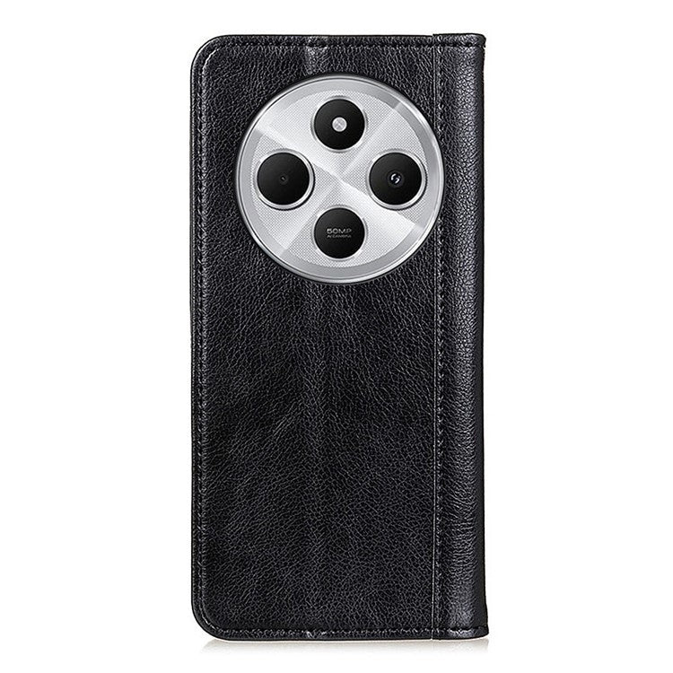 For Xiaomi Poco C75 4G / Redmi 14R 5G / 14C 4G Stand Case Split Leather Litchi Texture Wallet Phone Cover - Black