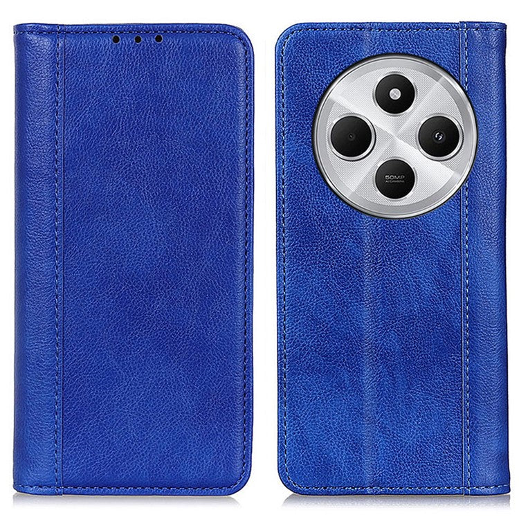 For Xiaomi Poco C75 4G / Redmi 14R 5G / 14C 4G Stand Case Split Leather Litchi Texture Wallet Phone Cover - Blue