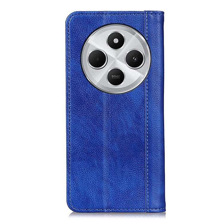 For Xiaomi Poco C75 4G / Redmi 14R 5G / 14C 4G Stand Case Split Leather Litchi Texture Wallet Phone Cover - Blue