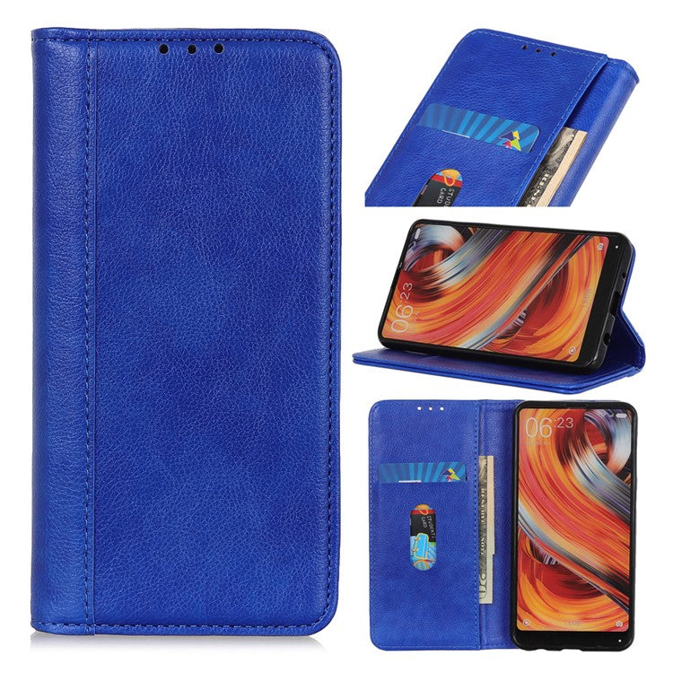 For Xiaomi Poco C75 4G / Redmi 14R 5G / 14C 4G Stand Case Split Leather Litchi Texture Wallet Phone Cover - Blue