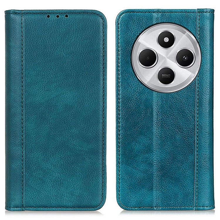 For Xiaomi Poco C75 4G / Redmi 14R 5G / 14C 4G Stand Case Split Leather Litchi Texture Wallet Phone Cover - Green