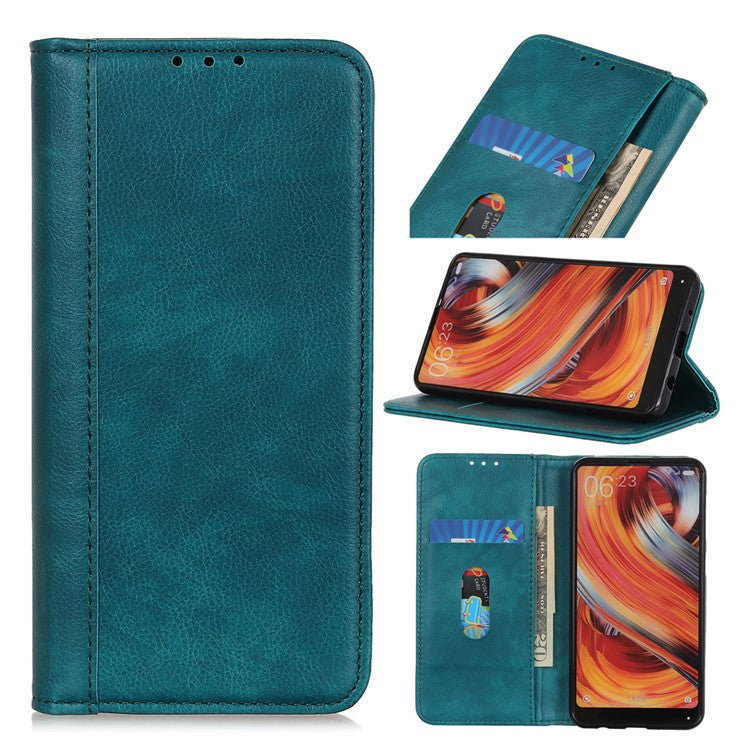 For Xiaomi Poco C75 4G / Redmi 14R 5G / 14C 4G Stand Case Split Leather Litchi Texture Wallet Phone Cover - Green