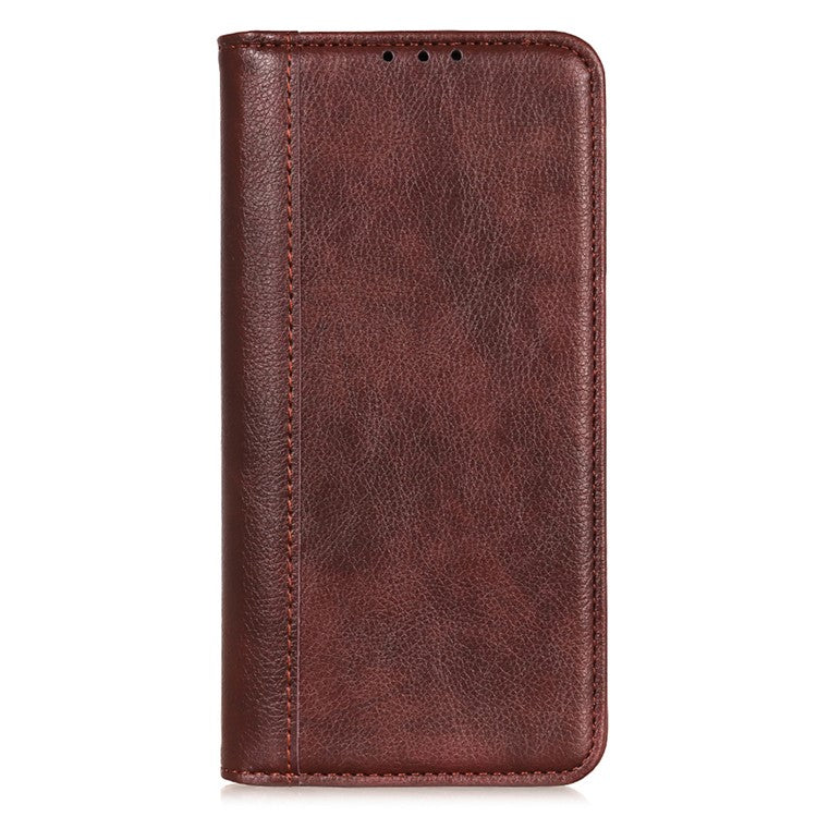 For Xiaomi Poco C75 4G / Redmi 14R 5G / 14C 4G Stand Case Split Leather Litchi Texture Wallet Phone Cover - Brown