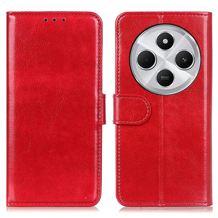 For Xiaomi Poco C75 4G / Redmi 14R 5G / 14C 4G Case Crazy Horse Texture PU Leather Phone Stand Cover - Red