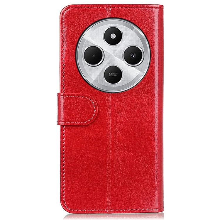 For Xiaomi Poco C75 4G / Redmi 14R 5G / 14C 4G Case Crazy Horse Texture PU Leather Phone Stand Cover - Red