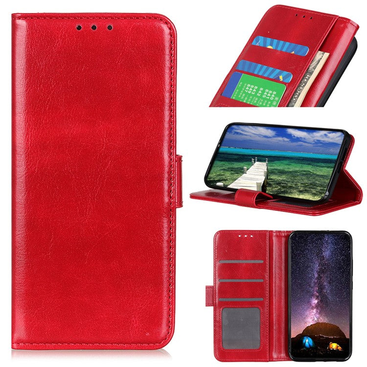 For Xiaomi Poco C75 4G / Redmi 14R 5G / 14C 4G Case Crazy Horse Texture PU Leather Phone Stand Cover - Red