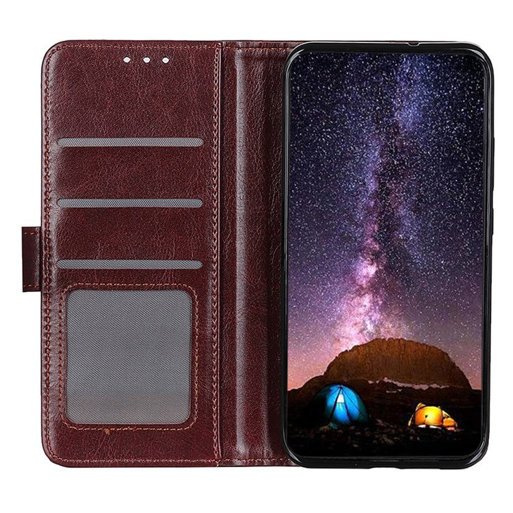 For Xiaomi Poco C75 4G / Redmi 14R 5G / 14C 4G Case Crazy Horse Texture PU Leather Phone Stand Cover - Brown