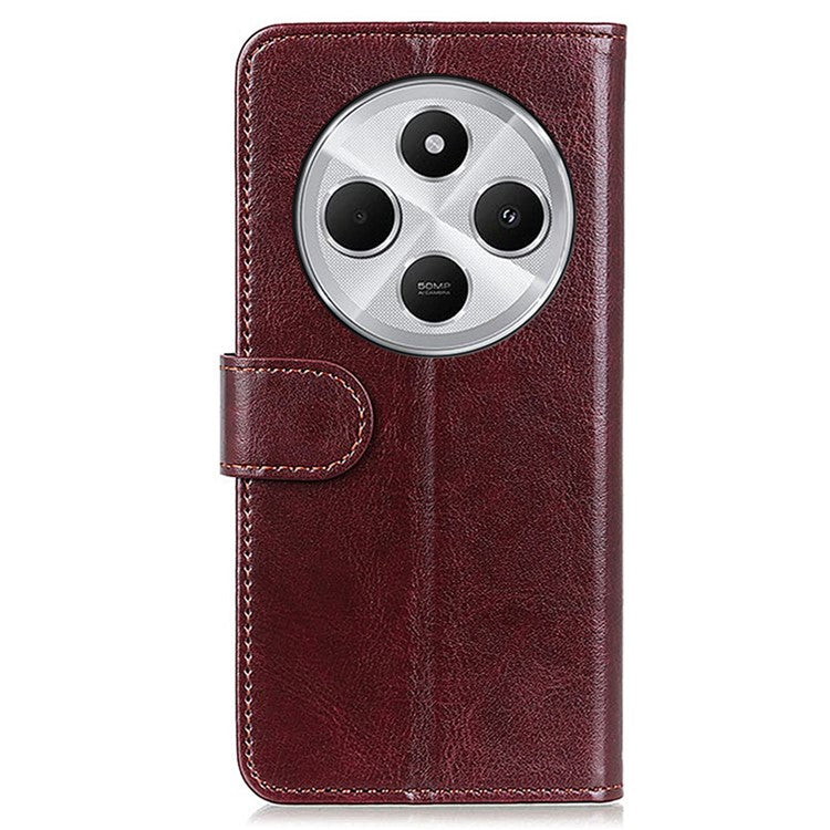 For Xiaomi Poco C75 4G / Redmi 14R 5G / 14C 4G Case Crazy Horse Texture PU Leather Phone Stand Cover - Brown