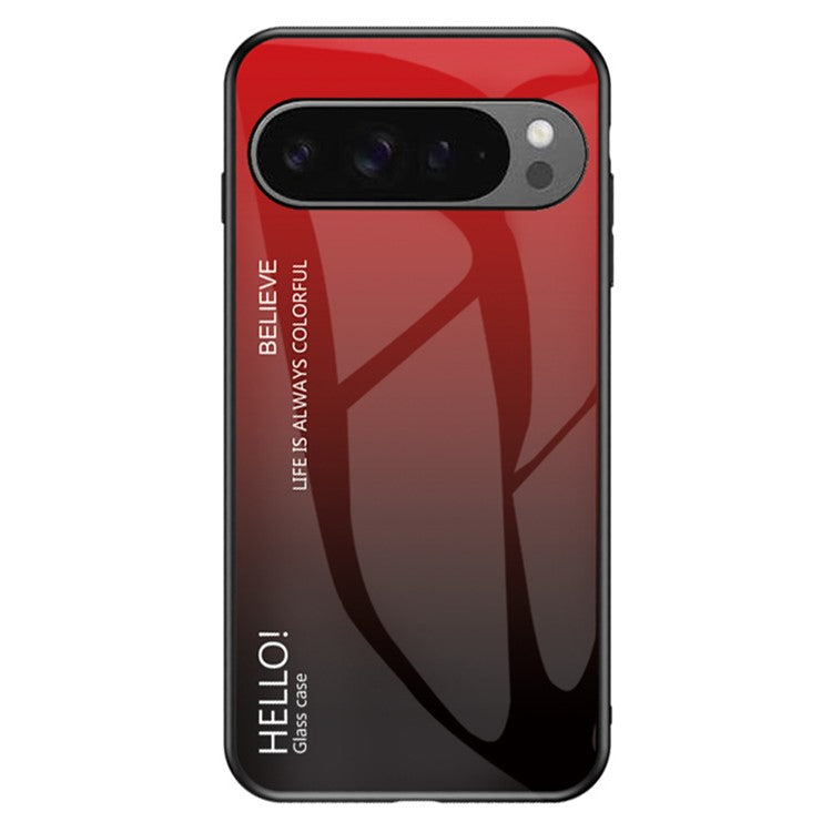 For Google Pixel 9 Pro XL Case Anti-Scratch Tempered Glass + PC+TPU Phone Cover - Gradient Red Black