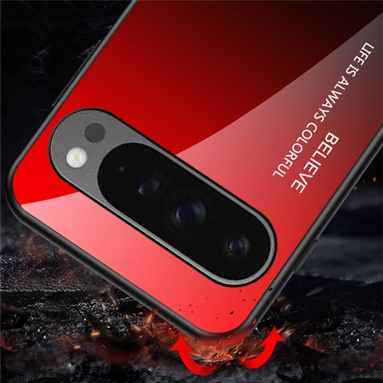 For Google Pixel 9 Pro XL Case Anti-Scratch Tempered Glass + PC+TPU Phone Cover - Gradient Red Black