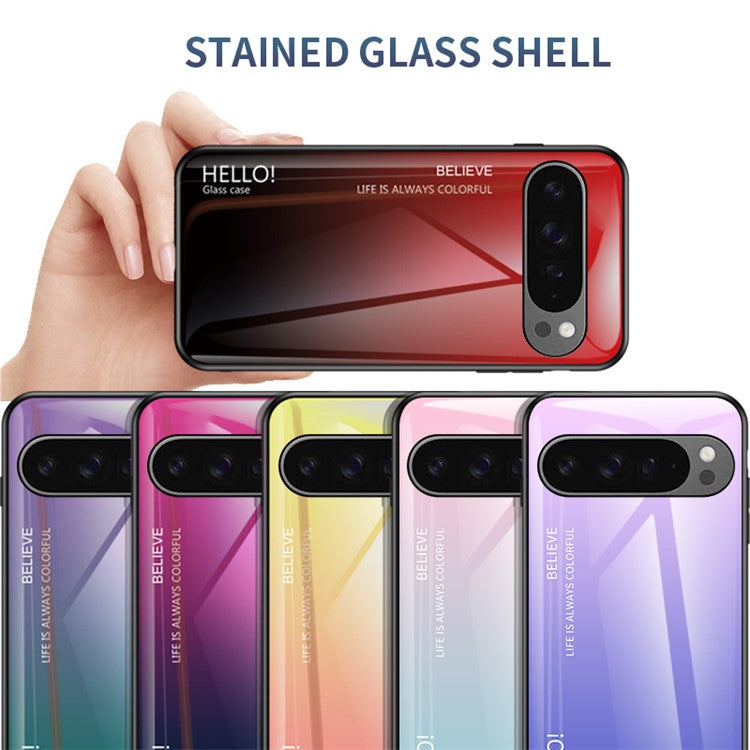 For Google Pixel 9 Pro XL Case Anti-Scratch Tempered Glass + PC+TPU Phone Cover - Gradient Red Black