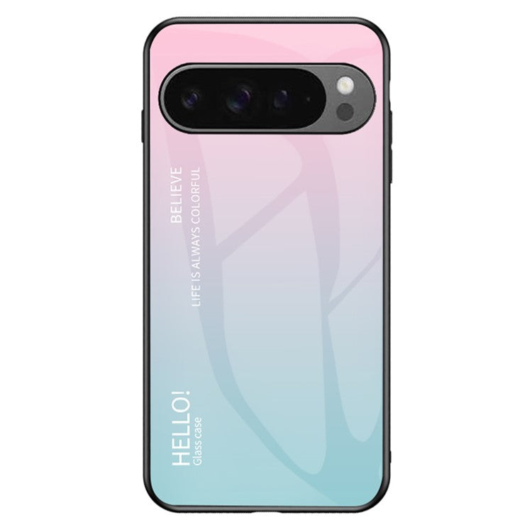 For Google Pixel 9 Pro XL Case Anti-Scratch Tempered Glass + PC+TPU Phone Cover - Gradient Pink Blue