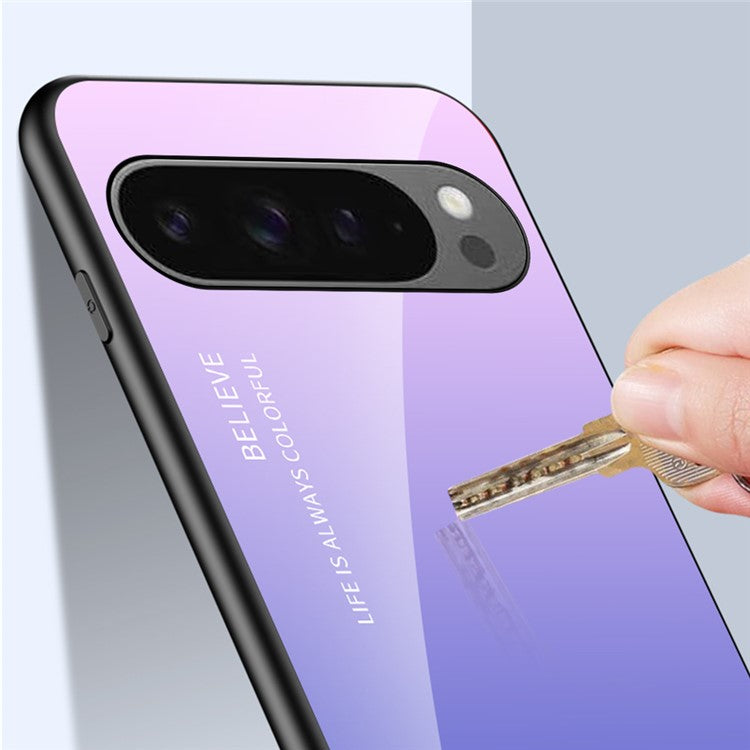 For Google Pixel 9 Pro XL Case Anti-Scratch Tempered Glass + PC+TPU Phone Cover - Gradient Pink Blue