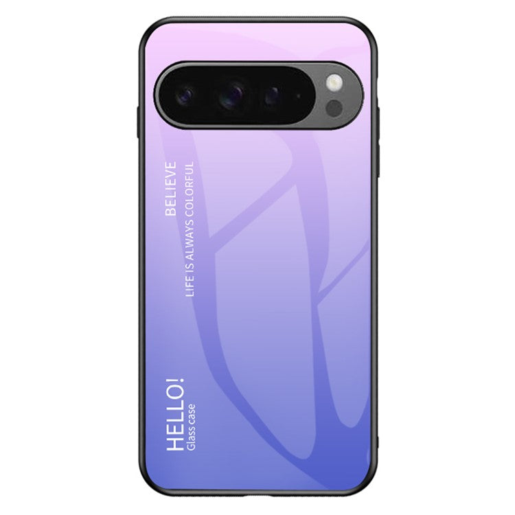 For Google Pixel 9 Pro XL Case Anti-Scratch Tempered Glass + PC+TPU Phone Cover - Gradient Pink Purple