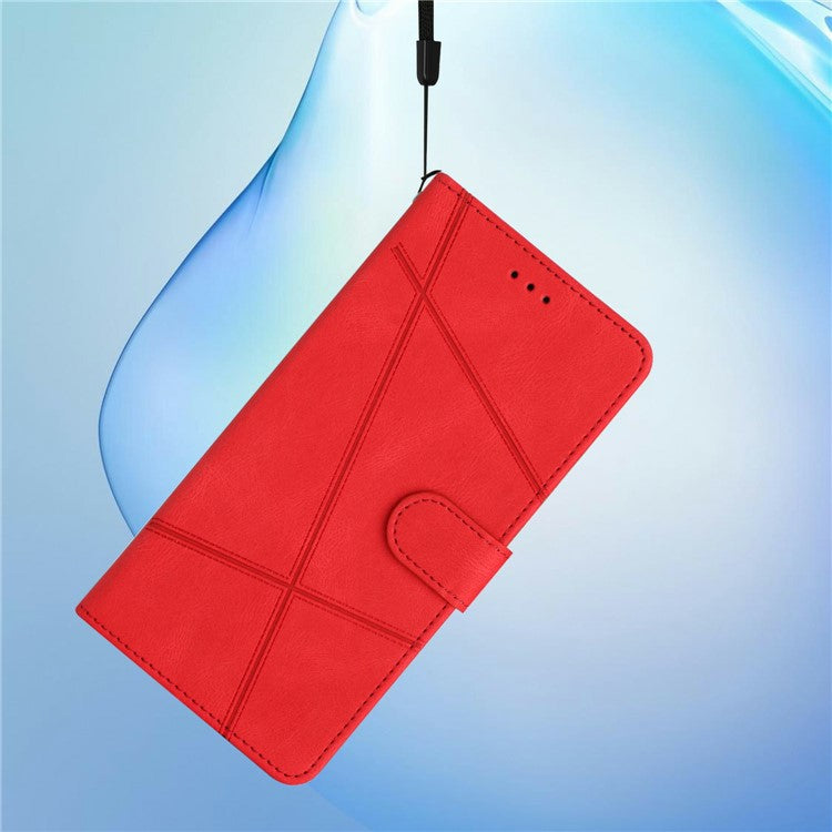 For Xiaomi Poco C75 4G / Redmi 14R 5G / 14C 4G Wallet Case Line Imprinted Skin-Touch Anti-Drop Leather Flip Phone Cover - Red