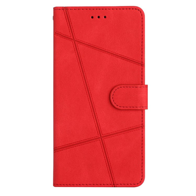 For Xiaomi Poco C75 4G / Redmi 14R 5G / 14C 4G Wallet Case Line Imprinted Skin-Touch Anti-Drop Leather Flip Phone Cover - Red