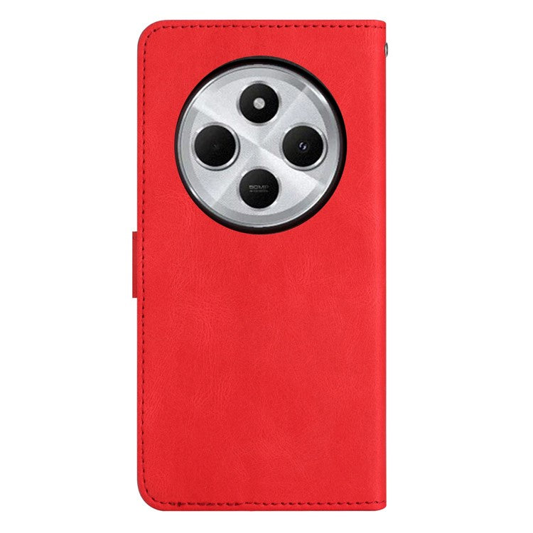 For Xiaomi Poco C75 4G / Redmi 14R 5G / 14C 4G Wallet Case Line Imprinted Skin-Touch Anti-Drop Leather Flip Phone Cover - Red