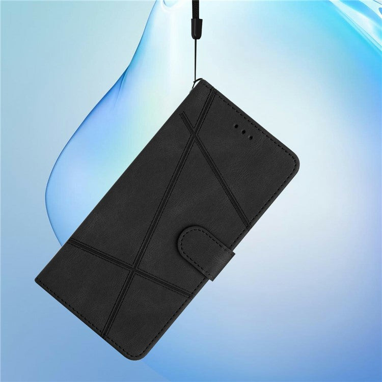 For Xiaomi Poco C75 4G / Redmi 14R 5G / 14C 4G Wallet Case Line Imprinted Skin-Touch Anti-Drop Leather Flip Phone Cover - Black