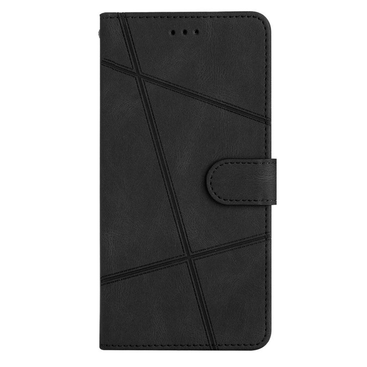 For Xiaomi Poco C75 4G / Redmi 14R 5G / 14C 4G Wallet Case Line Imprinted Skin-Touch Anti-Drop Leather Flip Phone Cover - Black