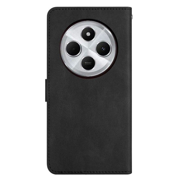 For Xiaomi Poco C75 4G / Redmi 14R 5G / 14C 4G Wallet Case Line Imprinted Skin-Touch Anti-Drop Leather Flip Phone Cover - Black