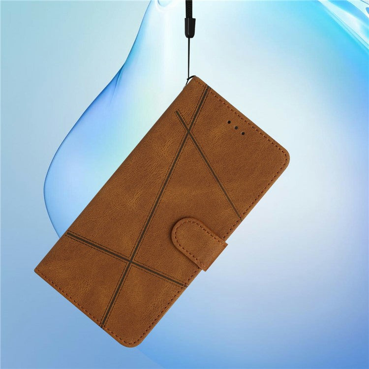 For Xiaomi Poco C75 4G / Redmi 14R 5G / 14C 4G Wallet Case Line Imprinted Skin-Touch Anti-Drop Leather Flip Phone Cover - Brown