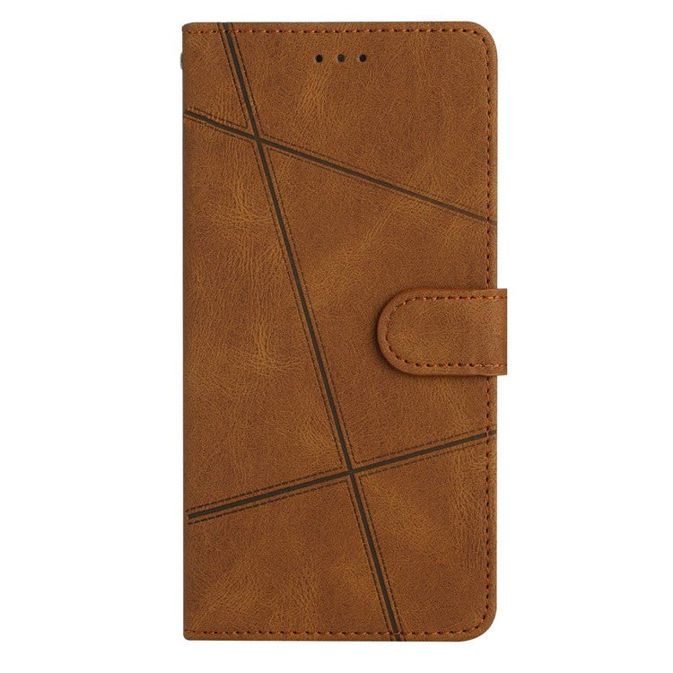 For Xiaomi Poco C75 4G / Redmi 14R 5G / 14C 4G Wallet Case Line Imprinted Skin-Touch Anti-Drop Leather Flip Phone Cover - Brown