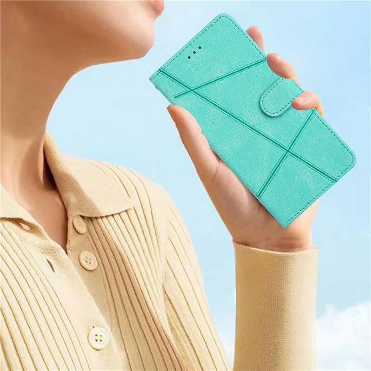 For Xiaomi Poco C75 4G / Redmi 14R 5G / 14C 4G Wallet Case Line Imprinted Skin-Touch Anti-Drop Leather Flip Phone Cover - Green