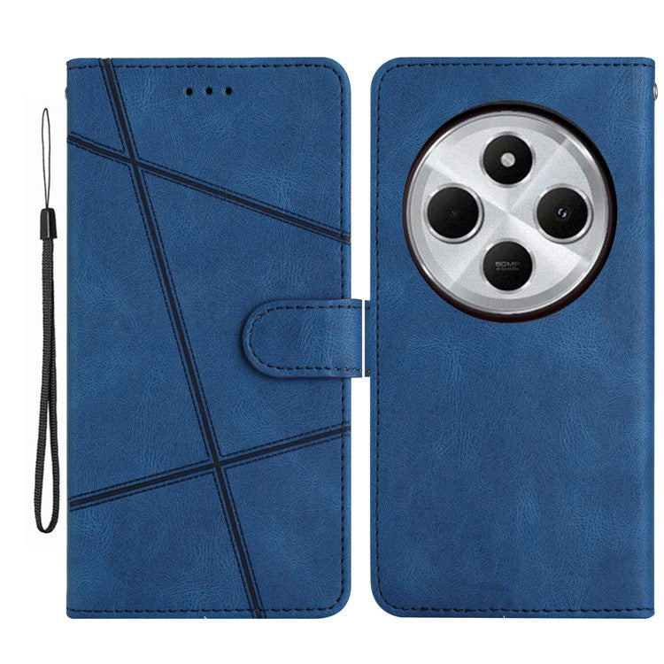 For Xiaomi Poco C75 4G / Redmi 14R 5G / 14C 4G Wallet Case Line Imprinted Skin-Touch Anti-Drop Leather Flip Phone Cover - Blue