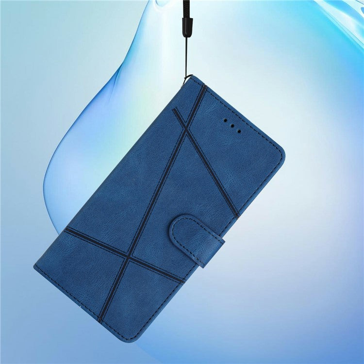 For Xiaomi Poco C75 4G / Redmi 14R 5G / 14C 4G Wallet Case Line Imprinted Skin-Touch Anti-Drop Leather Flip Phone Cover - Blue