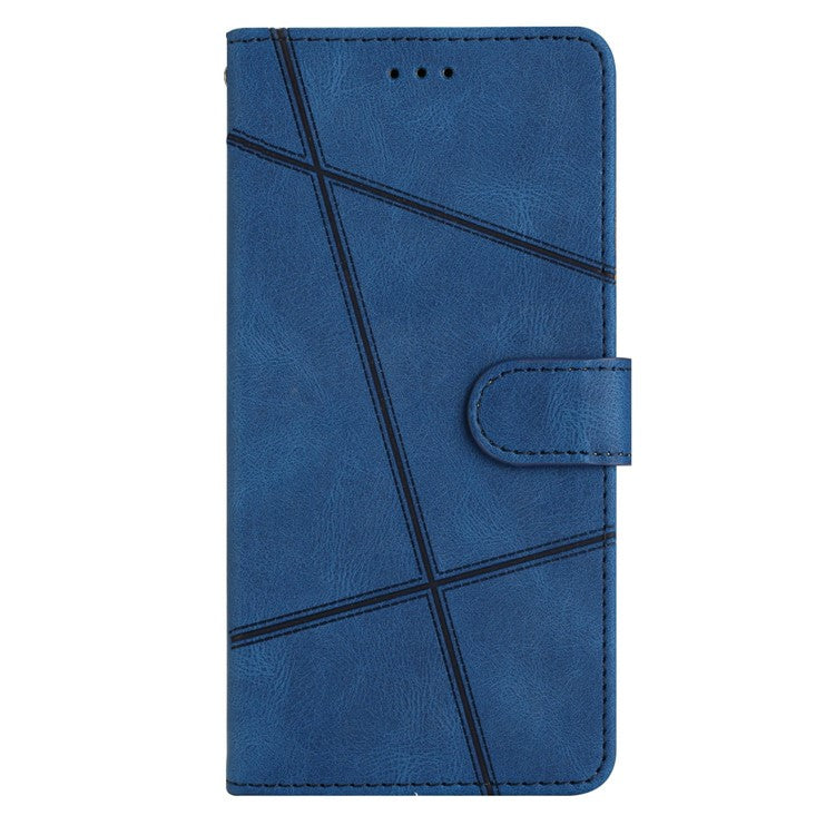 For Xiaomi Poco C75 4G / Redmi 14R 5G / 14C 4G Wallet Case Line Imprinted Skin-Touch Anti-Drop Leather Flip Phone Cover - Blue