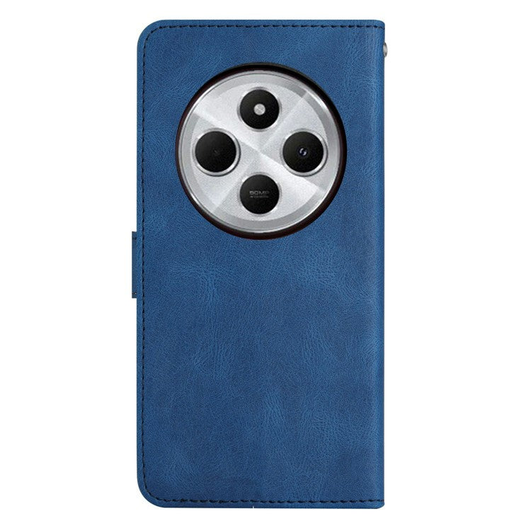 For Xiaomi Poco C75 4G / Redmi 14R 5G / 14C 4G Wallet Case Line Imprinted Skin-Touch Anti-Drop Leather Flip Phone Cover - Blue