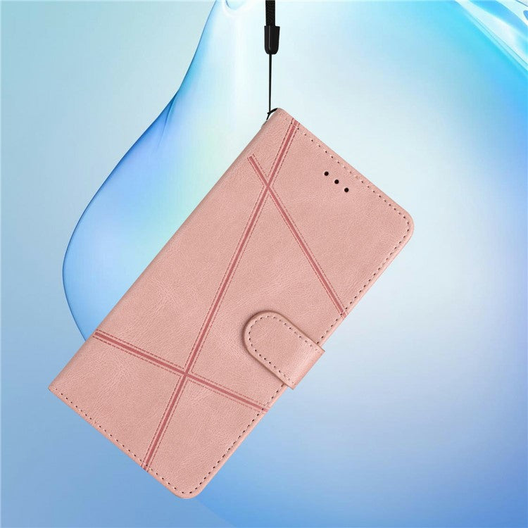 For Xiaomi Poco C75 4G / Redmi 14R 5G / 14C 4G Wallet Case Line Imprinted Skin-Touch Anti-Drop Leather Flip Phone Cover - Rose Gold