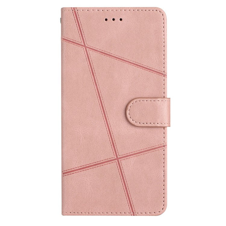 For Xiaomi Poco C75 4G / Redmi 14R 5G / 14C 4G Wallet Case Line Imprinted Skin-Touch Anti-Drop Leather Flip Phone Cover - Rose Gold