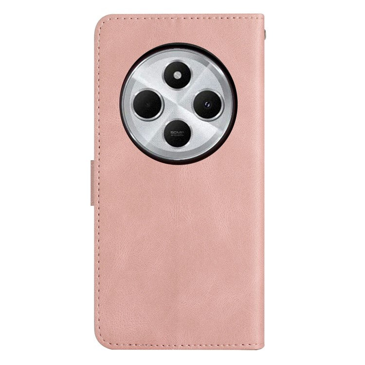 For Xiaomi Poco C75 4G / Redmi 14R 5G / 14C 4G Wallet Case Line Imprinted Skin-Touch Anti-Drop Leather Flip Phone Cover - Rose Gold