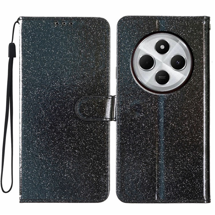 For Xiaomi Poco C75 4G / Redmi 14R 5G / 14C 4G Wallet Case Glitter Anti-Scratch Leather Phone Cover Stand - Black