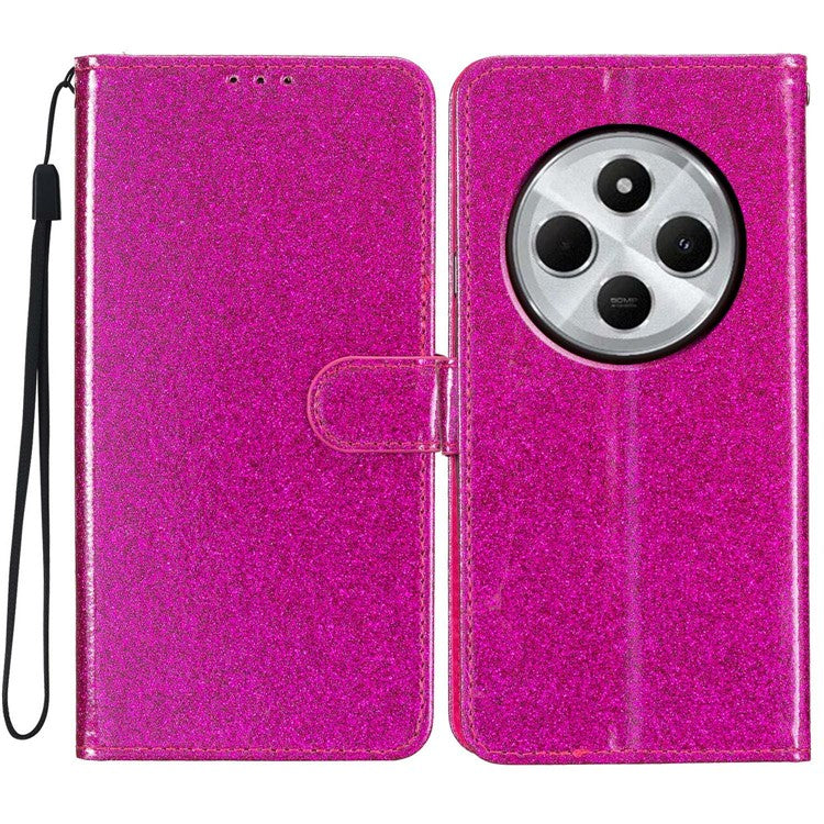 For Xiaomi Poco C75 4G / Redmi 14R 5G / 14C 4G Wallet Case Glitter Anti-Scratch Leather Phone Cover Stand - Rose