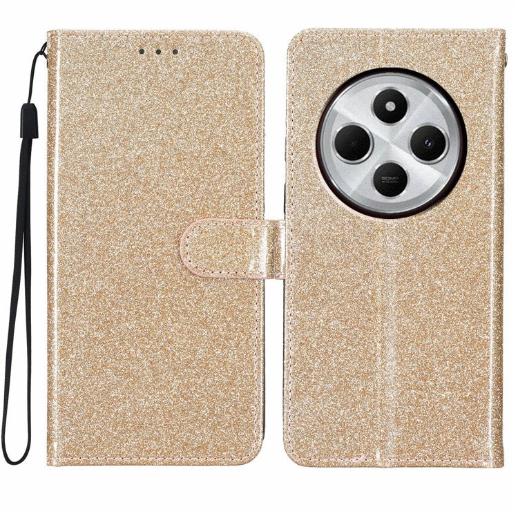 For Xiaomi Poco C75 4G / Redmi 14R 5G / 14C 4G Wallet Case Glitter Anti-Scratch Leather Phone Cover Stand - Gold