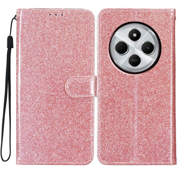 For Xiaomi Poco C75 4G / Redmi 14R 5G / 14C 4G Wallet Case Glitter Anti-Scratch Leather Phone Cover Stand - Pink