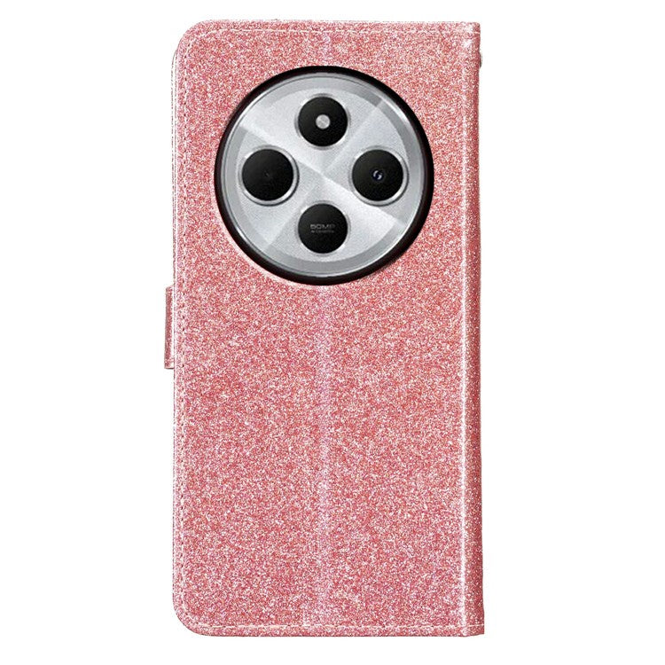 For Xiaomi Poco C75 4G / Redmi 14R 5G / 14C 4G Wallet Case Glitter Anti-Scratch Leather Phone Cover Stand - Pink