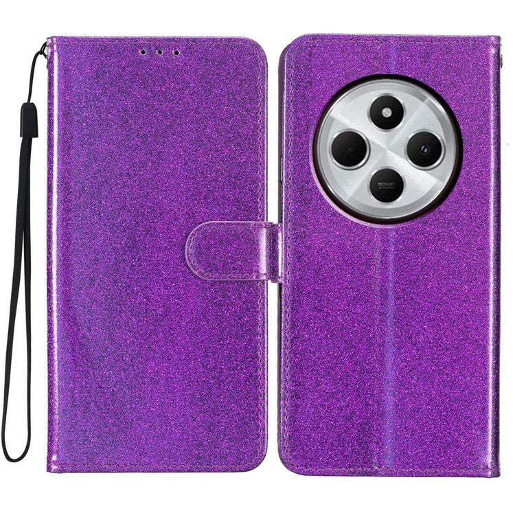 For Xiaomi Poco C75 4G / Redmi 14R 5G / 14C 4G Wallet Case Glitter Anti-Scratch Leather Phone Cover Stand - Purple