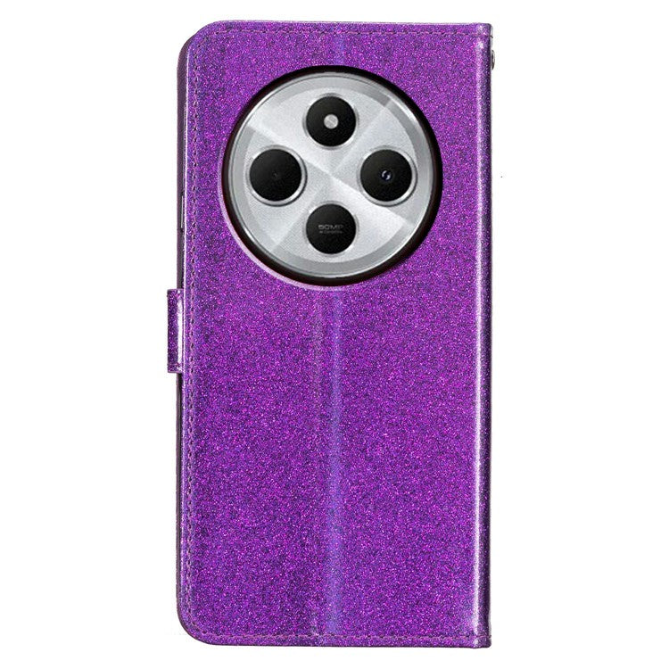 For Xiaomi Poco C75 4G / Redmi 14R 5G / 14C 4G Wallet Case Glitter Anti-Scratch Leather Phone Cover Stand - Purple