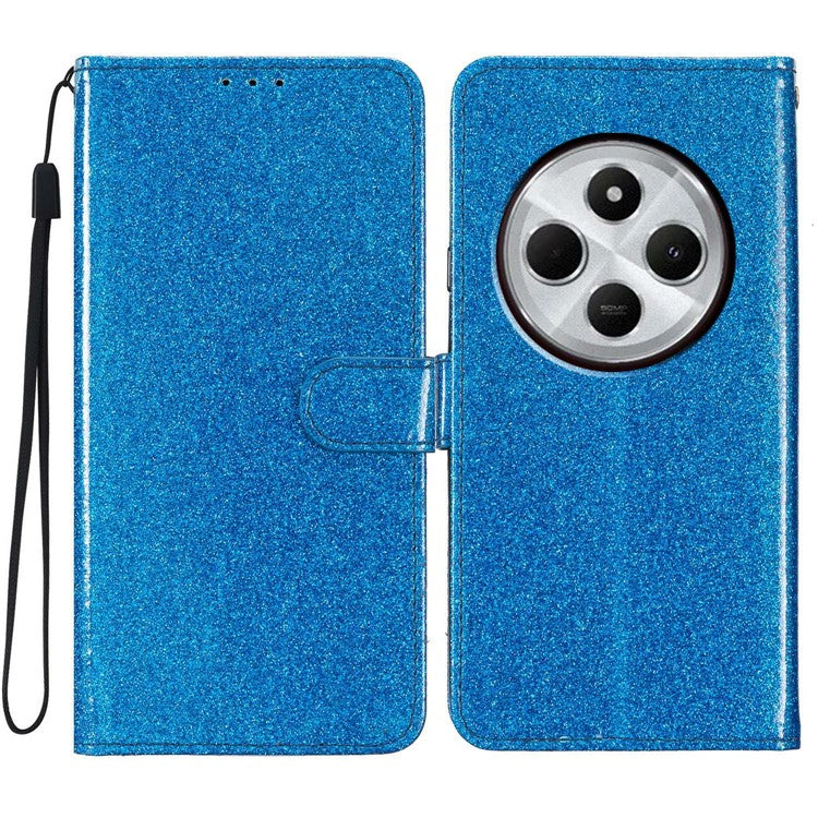 For Xiaomi Poco C75 4G / Redmi 14R 5G / 14C 4G Wallet Case Glitter Anti-Scratch Leather Phone Cover Stand - Blue