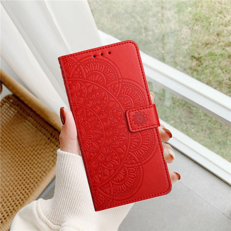 For Xiaomi Poco C75 4G / Redmi 14R 5G / 14C 4G Leather Case with Card Slots Mandala Pattern Phone Cover Stand - Red