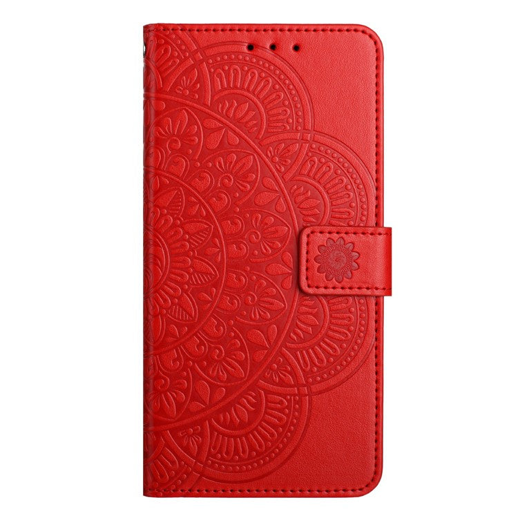 For Xiaomi Poco C75 4G / Redmi 14R 5G / 14C 4G Leather Case with Card Slots Mandala Pattern Phone Cover Stand - Red