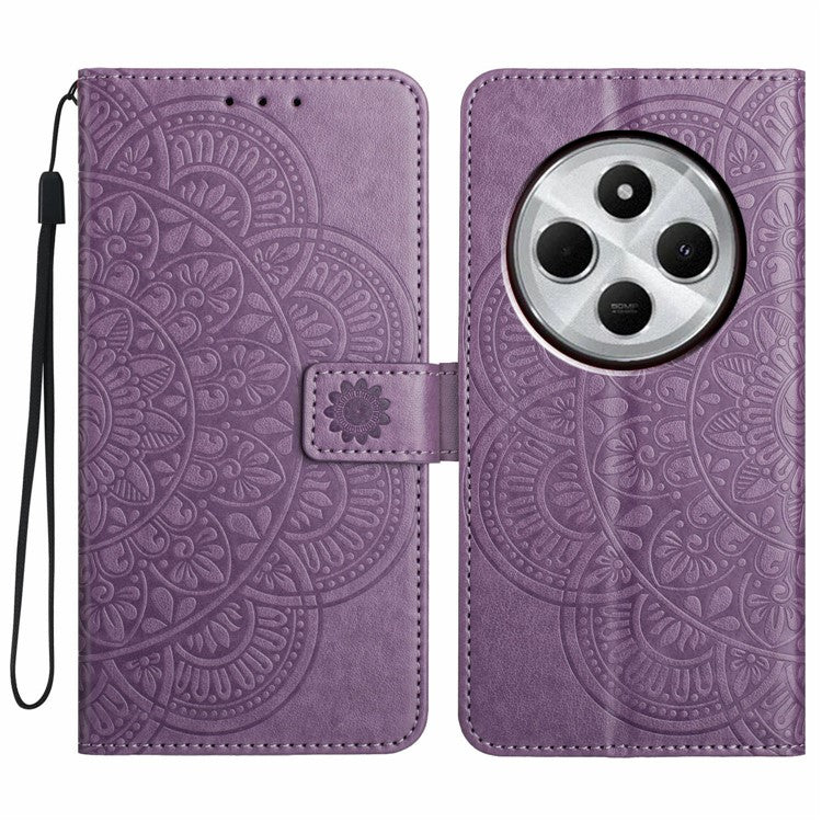 For Xiaomi Poco C75 4G / Redmi 14R 5G / 14C 4G Leather Case with Card Slots Mandala Pattern Phone Cover Stand - Purple